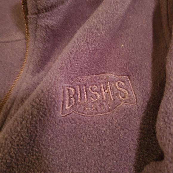 Eddie Bauer Mens fleece pullover. Navy Blue. Size Medium. Bush's beans logo - Picture 3 of 6